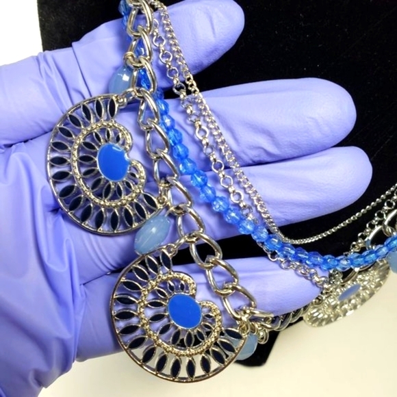 Charming Charlie Layered Silver tone & Blue Filigree Beaded Necklace - Women - Picture 5 of 9